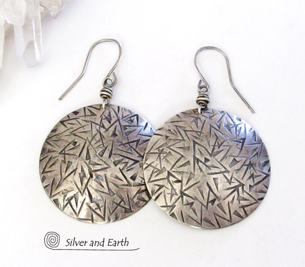 Large Round Solid Sterling Silver Earrings - Bold Statement Jewelry