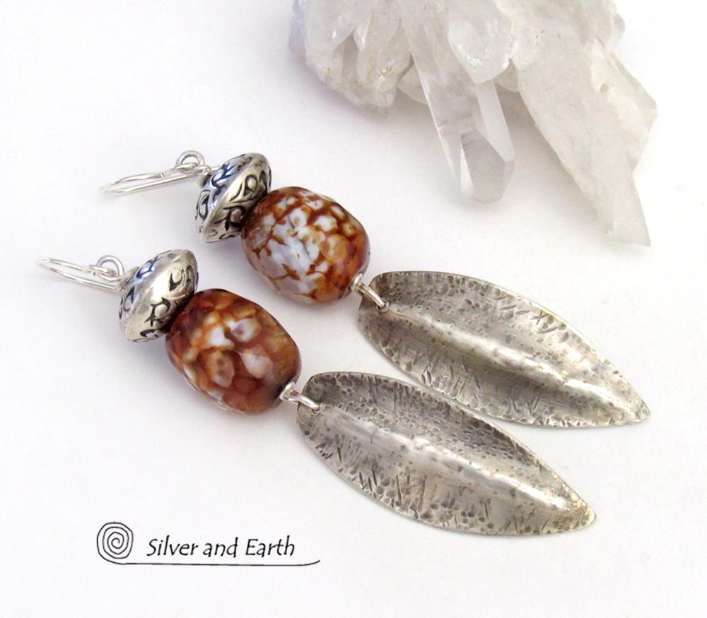 Sterling Silver Dangle Earrings with Faceted Agate Gemstones