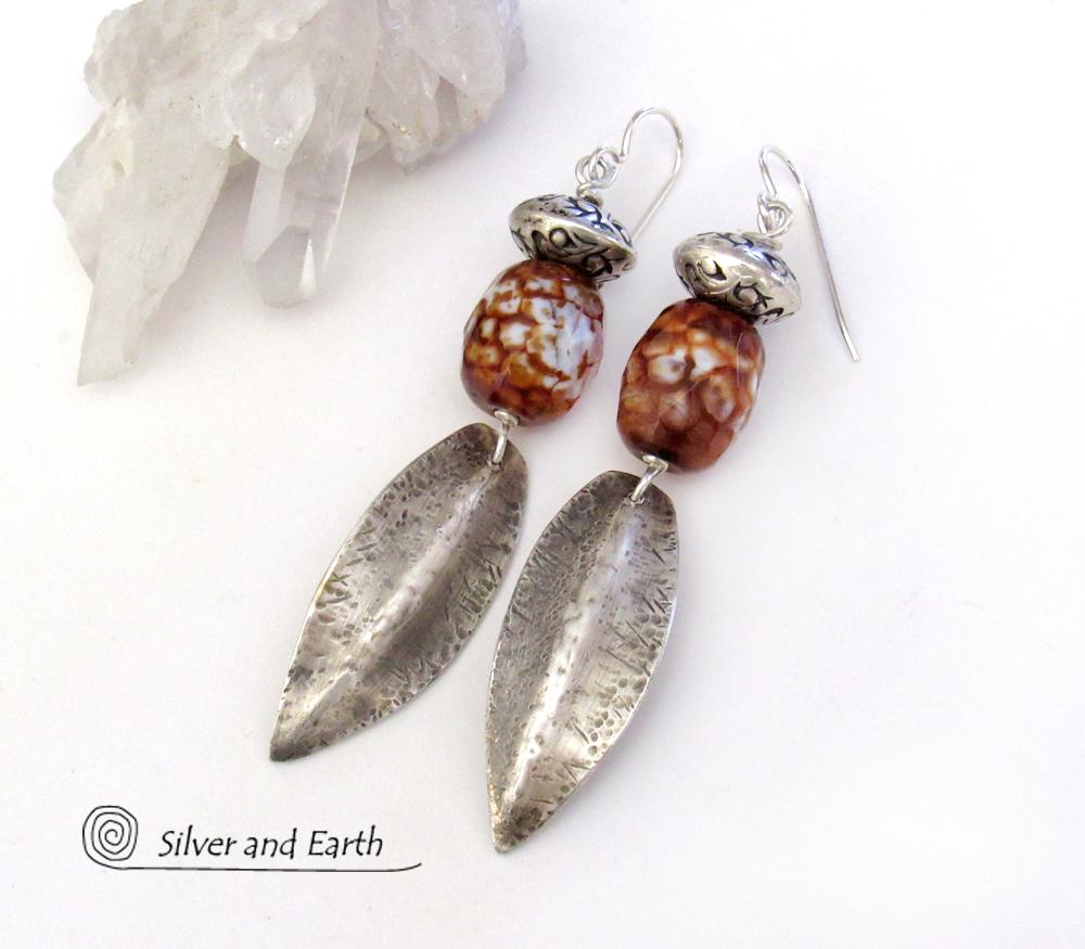 Sterling Silver Dangle Earrings with Faceted Agate Gemstones