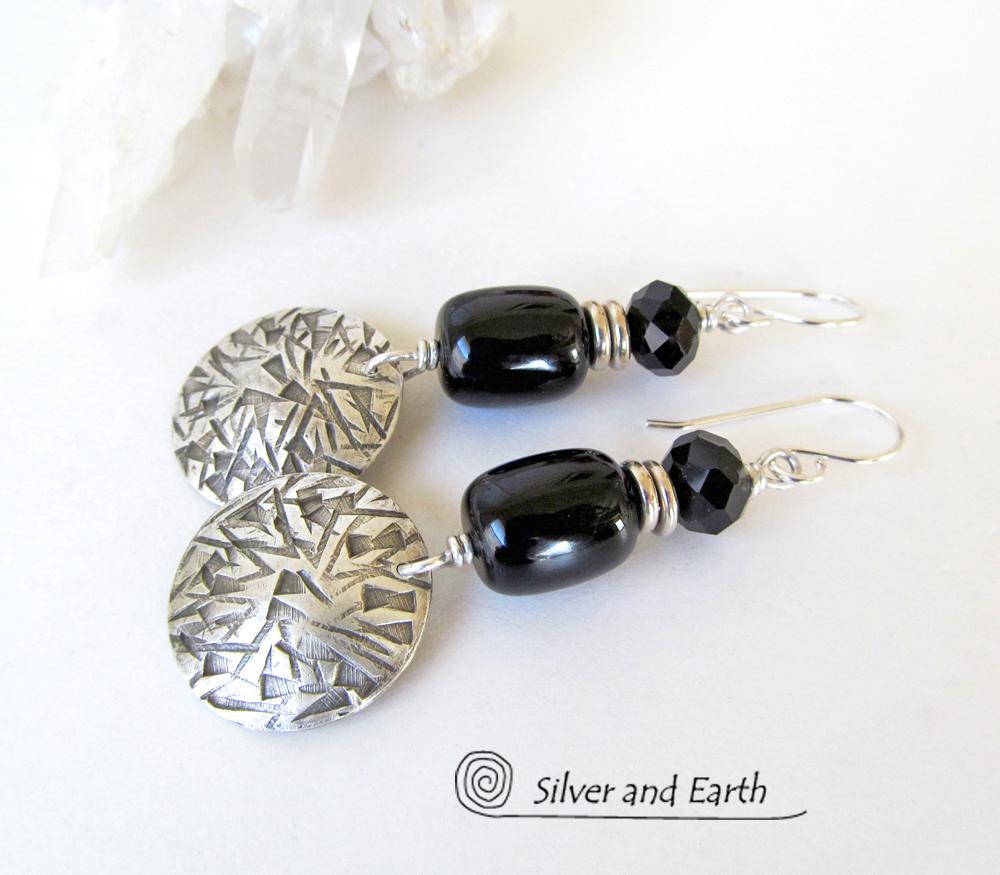 Sterling Silver Earrings with Black Onyx & Crystal Beads - Modern Chic Jewelry