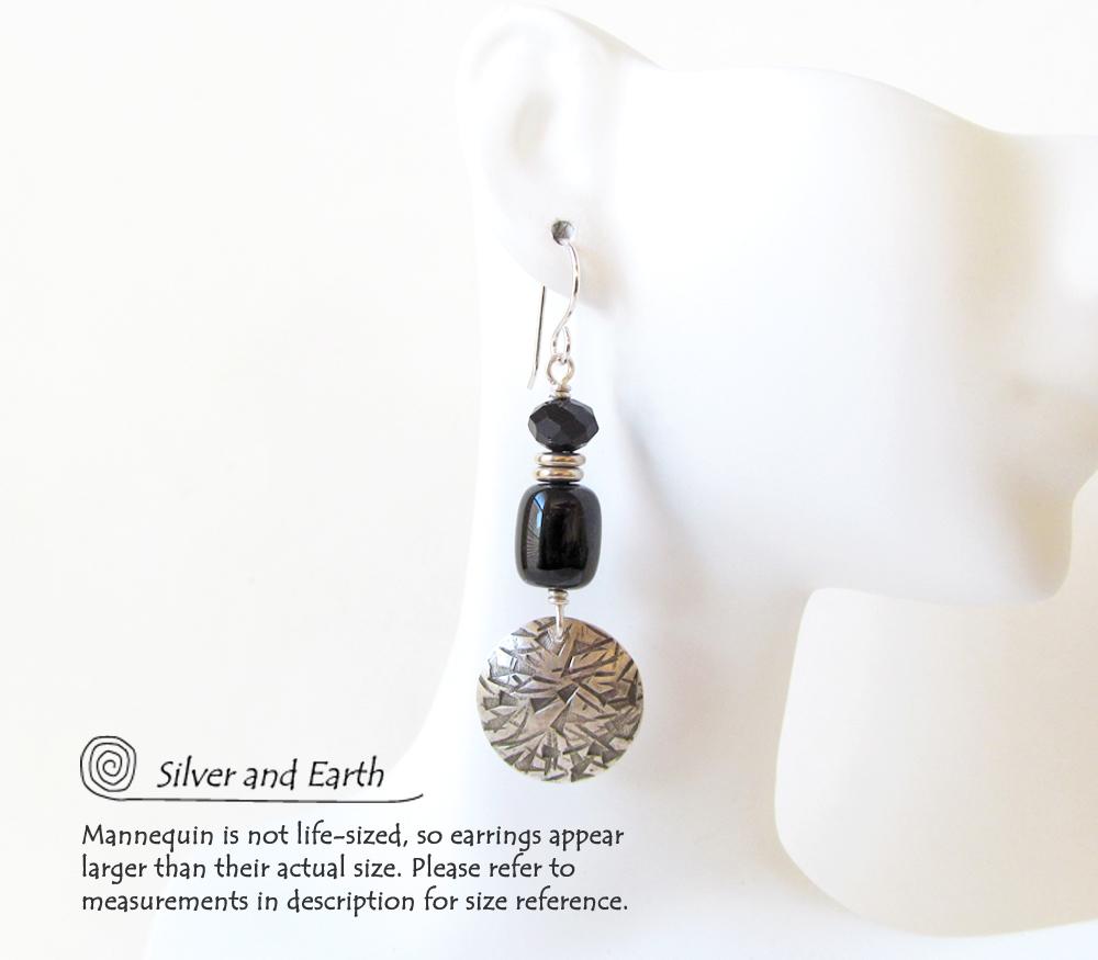 Sterling Silver Earrings with Black Onyx & Crystal Beads - Modern Chic Jewelry