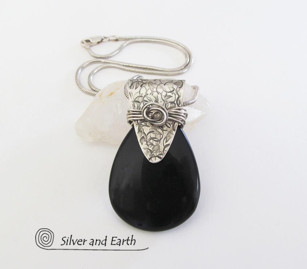 Black Onyx Sterling Silver Necklace - Unique Handcrafted Silver Jewelry