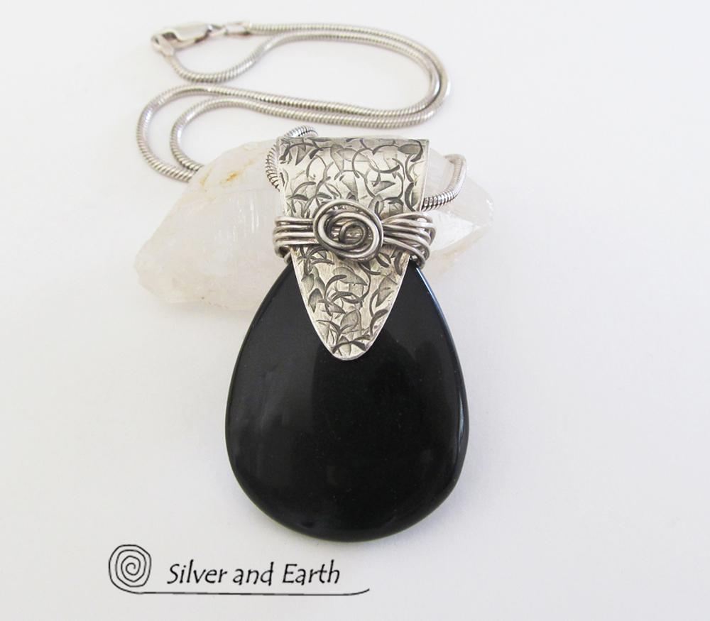 Black Onyx Sterling Silver Necklace - Unique Handcrafted Silver Jewelry