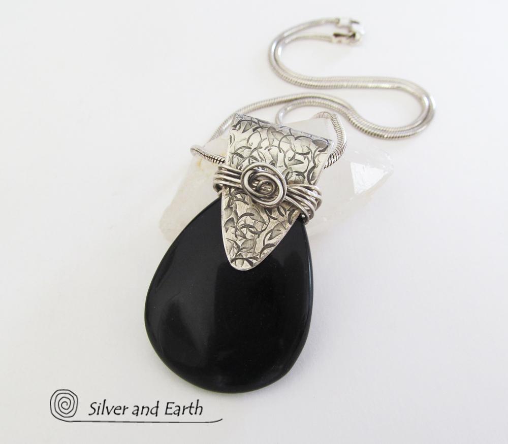 Black Onyx Sterling Silver Necklace - Unique Handcrafted Silver Jewelry