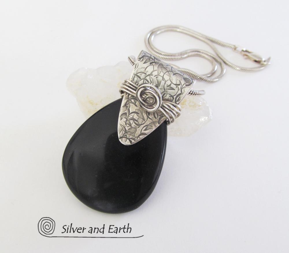 Black Onyx Sterling Silver Necklace - Unique Handcrafted Silver Jewelry