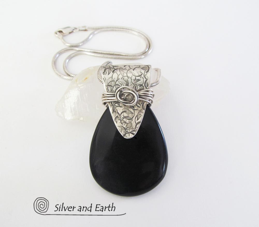Black Onyx Sterling Silver Necklace - Unique Handcrafted Silver Jewelry