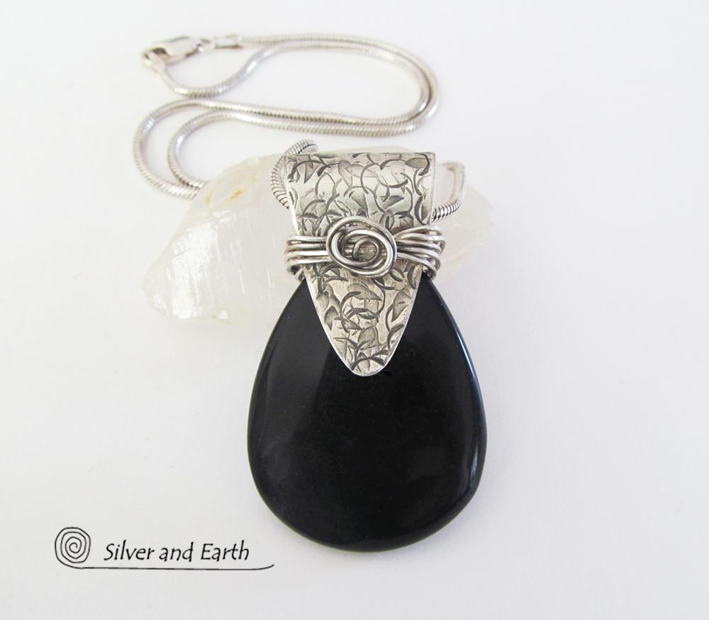 Black Onyx Sterling Silver Necklace - Unique Handcrafted Silver Jewelry