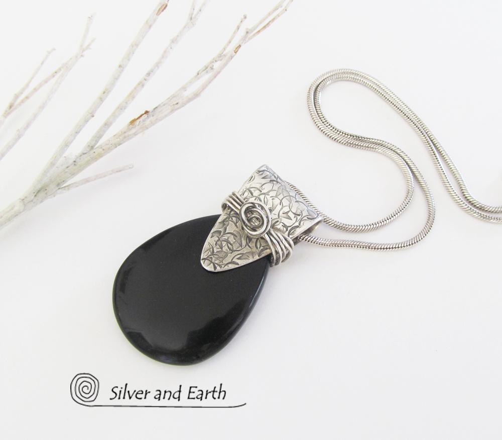 Black Onyx Sterling Silver Necklace - Unique Handcrafted Silver Jewelry