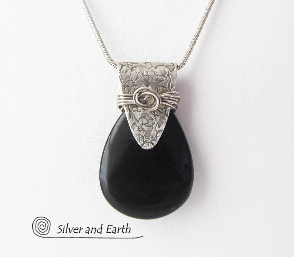 Black Onyx Sterling Silver Necklace - Unique Handcrafted Silver Jewelry