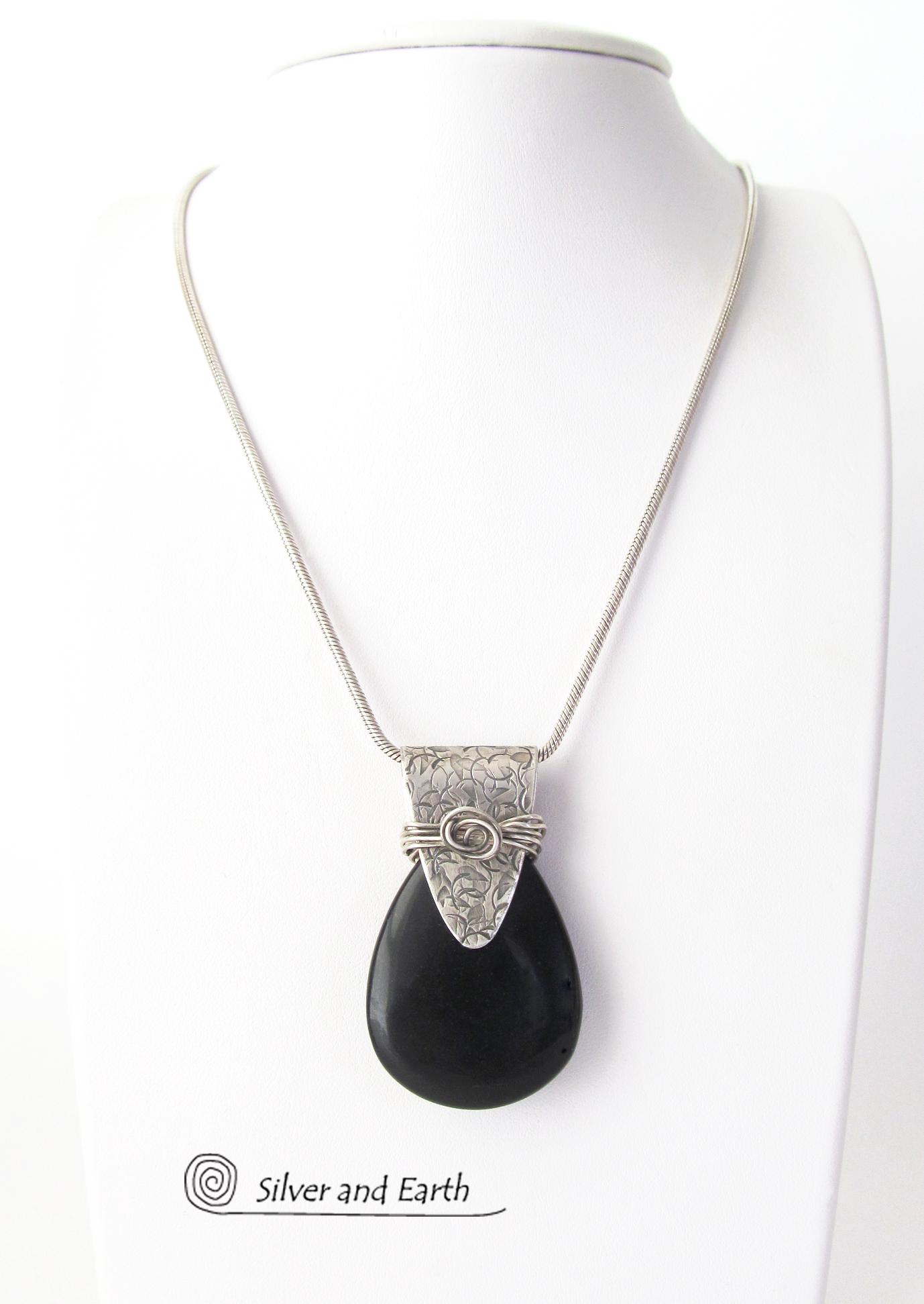 Black Onyx Sterling Silver Necklace - Unique Handcrafted Silver Jewelry