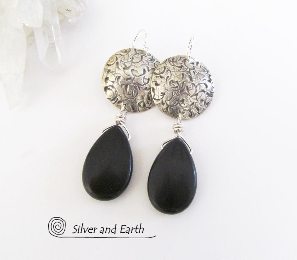 Sterling Silver Earrings with Black Onyx Gemstones - Handcrafted Silver Jewelry