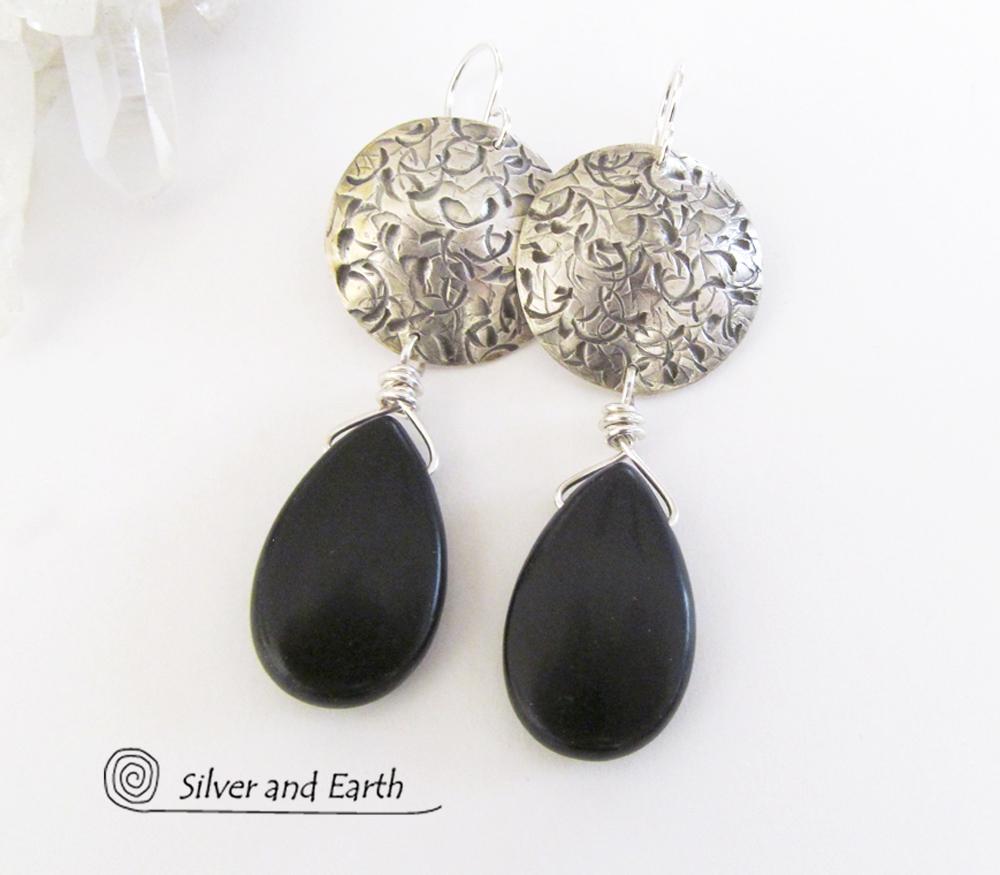 Sterling Silver Earrings with Black Onyx Gemstones - Handcrafted Silver Jewelry