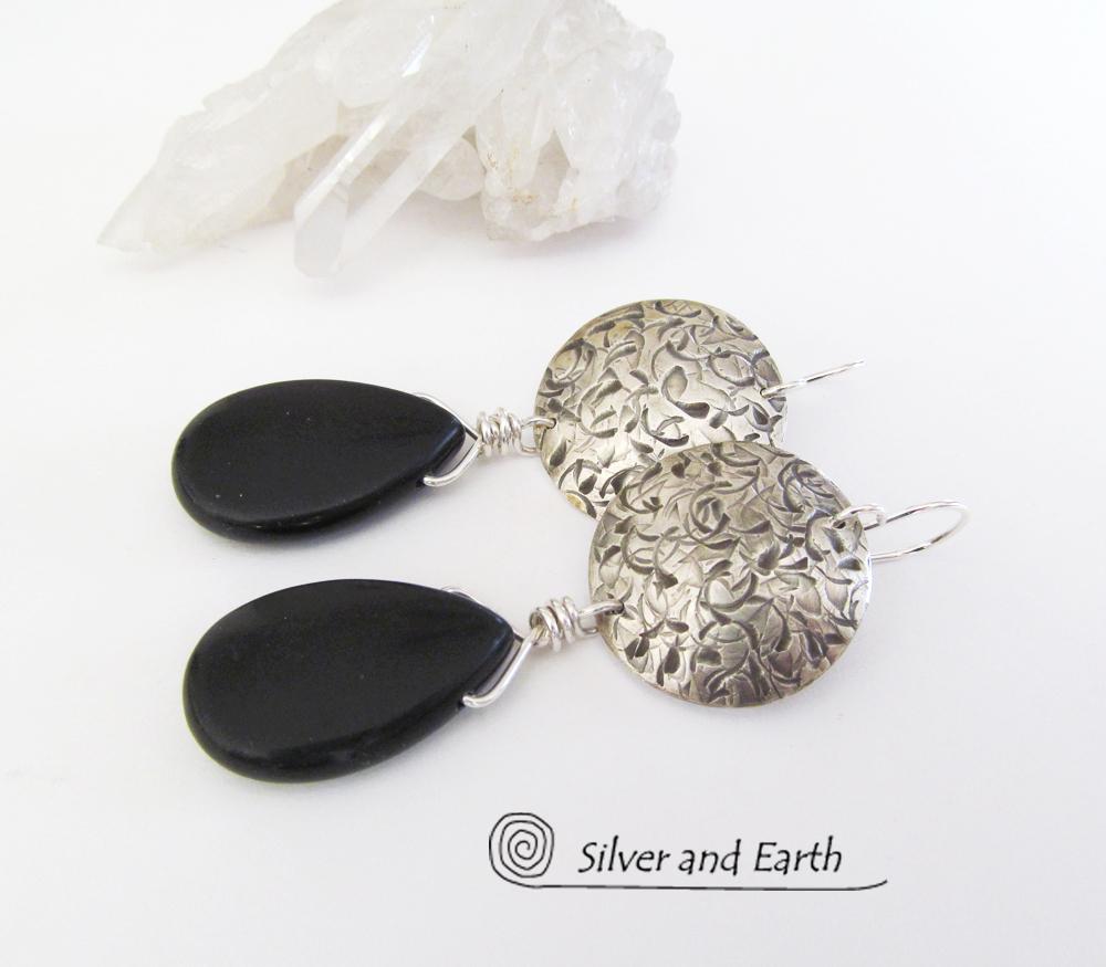 Sterling Silver Earrings with Black Onyx Gemstones - Handcrafted Silver Jewelry