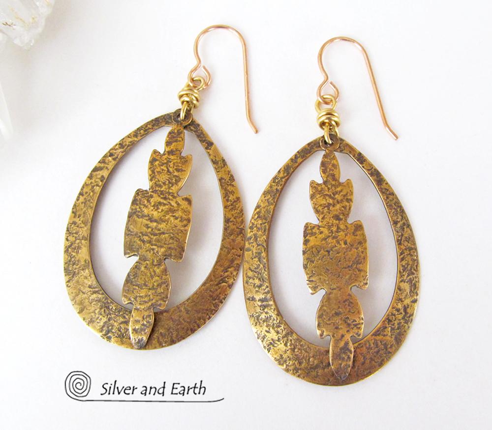 Gold Brass Hoop Earrings - Modern Boho Chic Jewelry