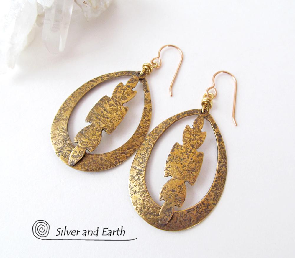 Gold Brass Hoop Earrings - Modern Boho Chic Jewelry