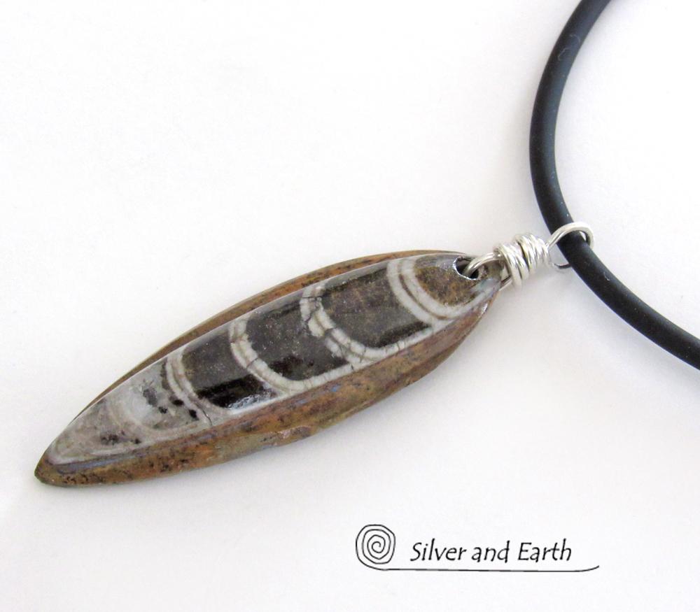 Orthoceras Fossil Necklace with Sterling Silver - Ancient Fossil Jewelry