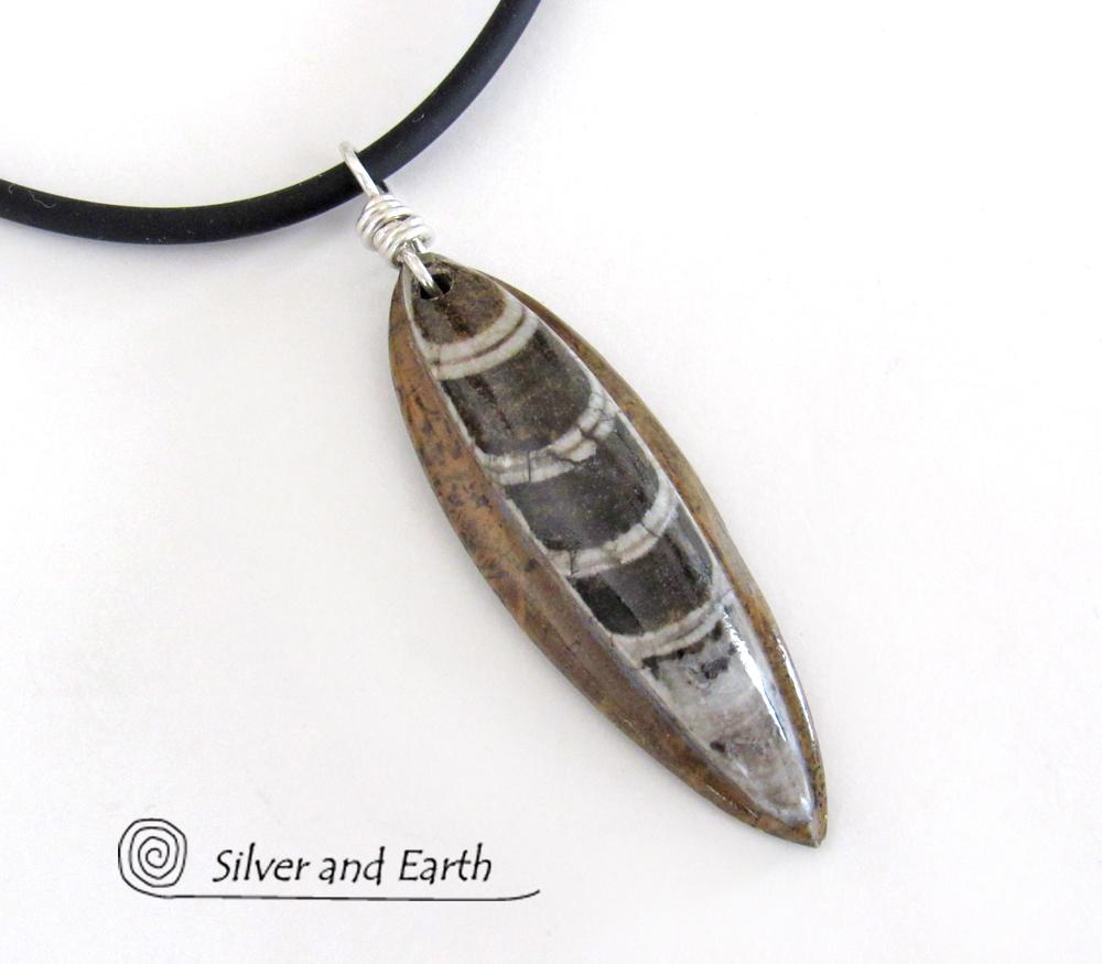 Orthoceras Fossil Necklace with Sterling Silver - Ancient Fossil Jewelry