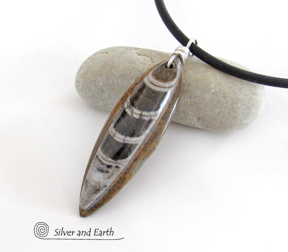 Orthoceras Fossil Necklace with Sterling Silver - Ancient Fossil Jewelry