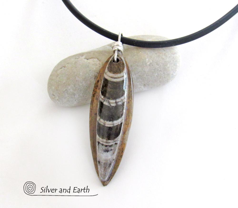 Orthoceras Fossil Necklace with Sterling Silver - Ancient Fossil Jewelry