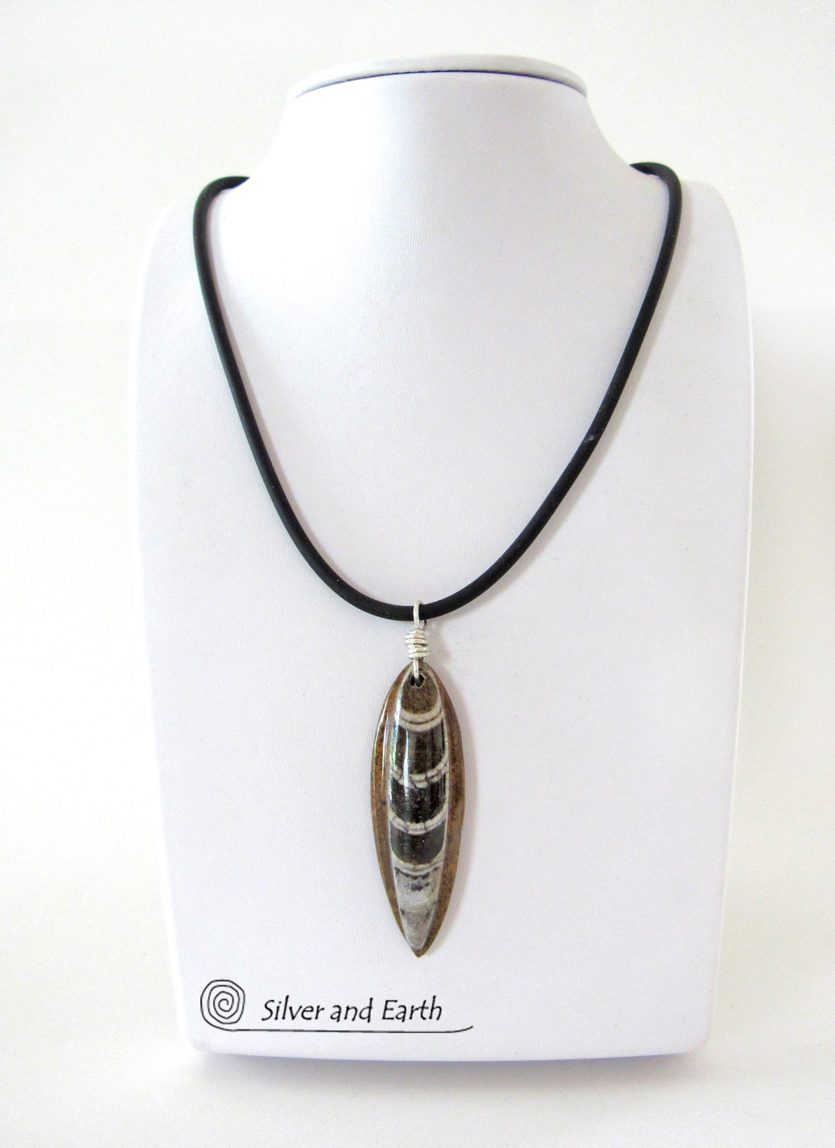 Orthoceras Fossil Necklace with Sterling Silver - Ancient Fossil Jewelry