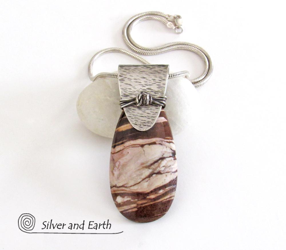 Brown Zebra Jasper Sterling Silver Necklace - Unique Silver & Stone Jewelry