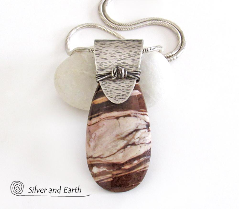 Brown Zebra Jasper Sterling Silver Necklace - Unique Silver & Stone Jewelry