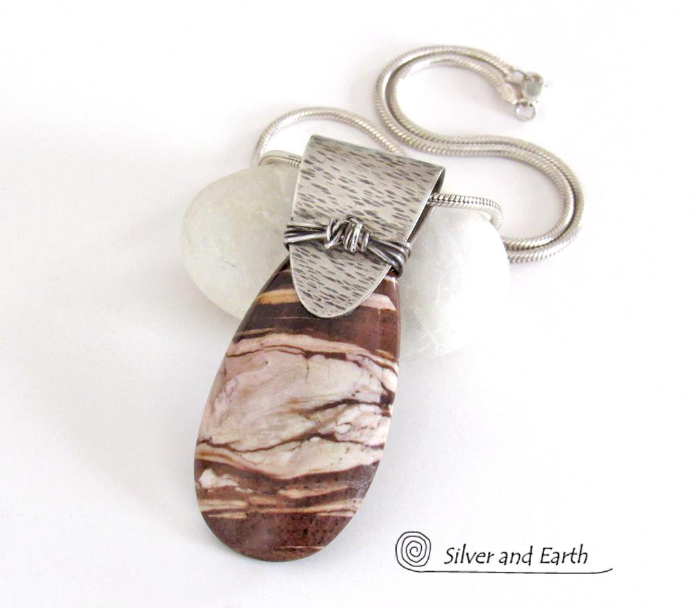 Brown Zebra Jasper Sterling Silver Necklace - Unique Silver & Stone Jewelry