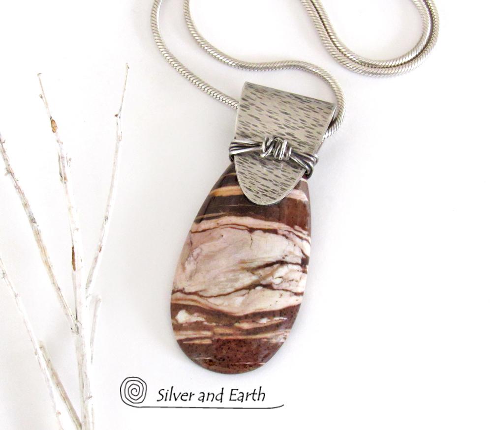 Brown Zebra Jasper Sterling Silver Necklace - Unique Silver & Stone Jewelry