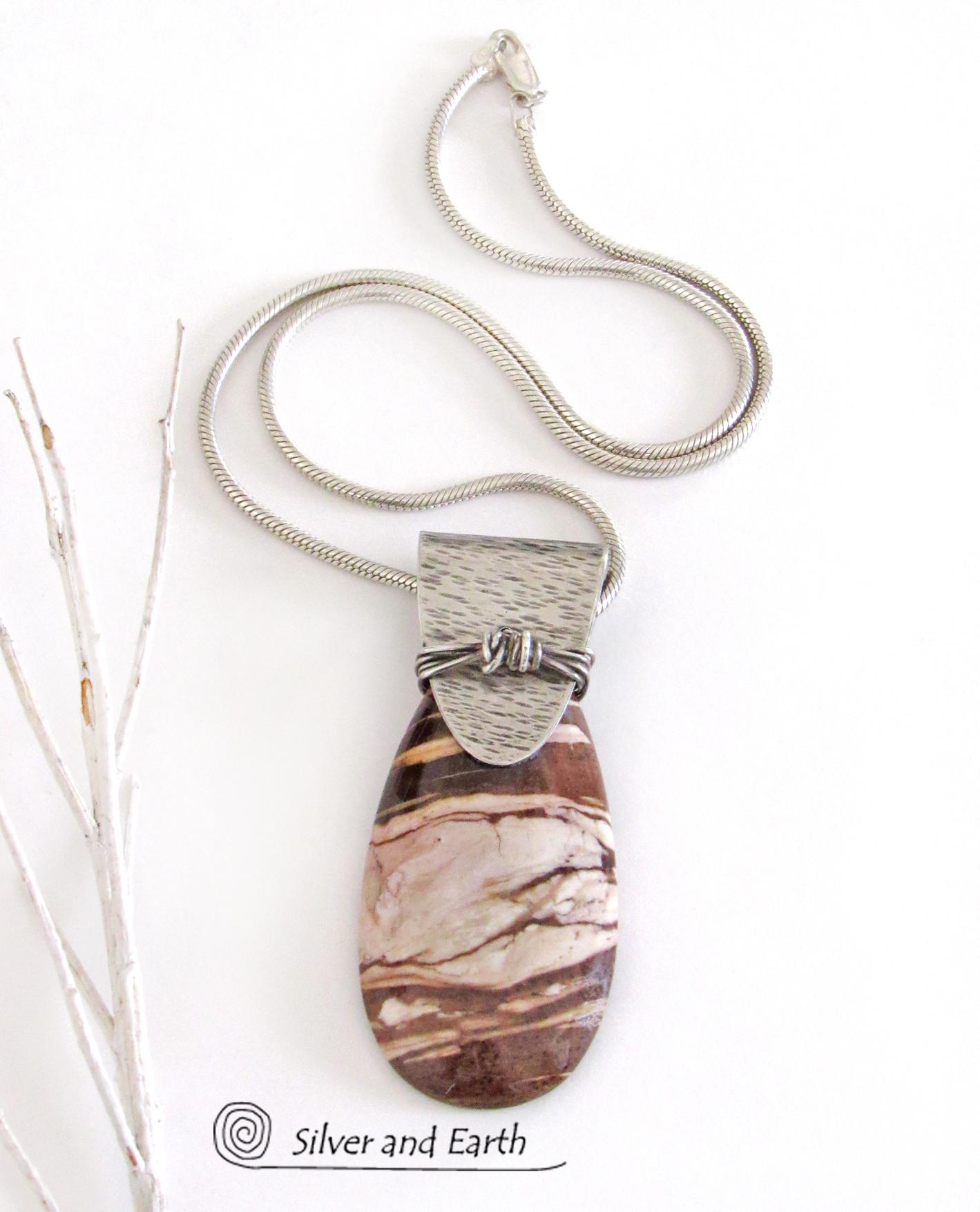 Brown Zebra Jasper Sterling Silver Necklace - Unique Silver & Stone Jewelry