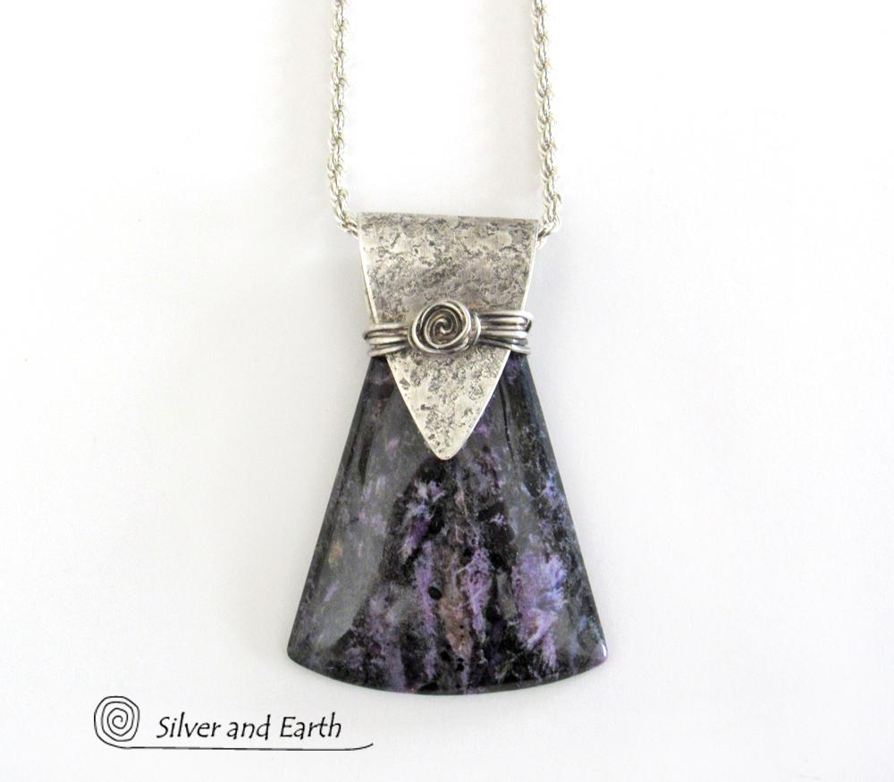 Purple Charoite Sterling Silver Necklace - Unique Silver & Stone Jewelry