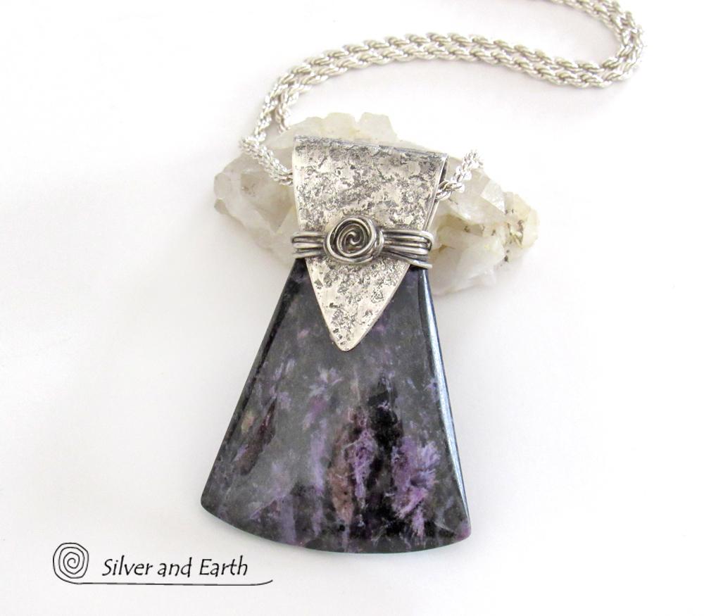 Purple Charoite Sterling Silver Necklace - Unique Silver & Stone Jewelry