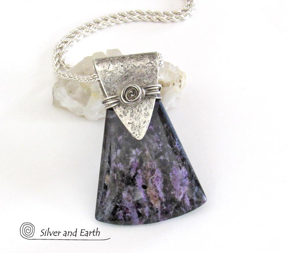 Purple Charoite Sterling Silver Necklace - Unique Silver & Stone Jewelry