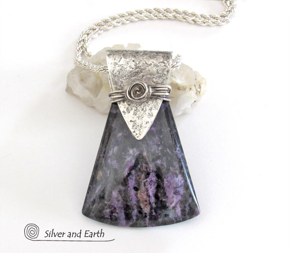 Purple Charoite Sterling Silver Necklace - Unique Silver & Stone Jewelry