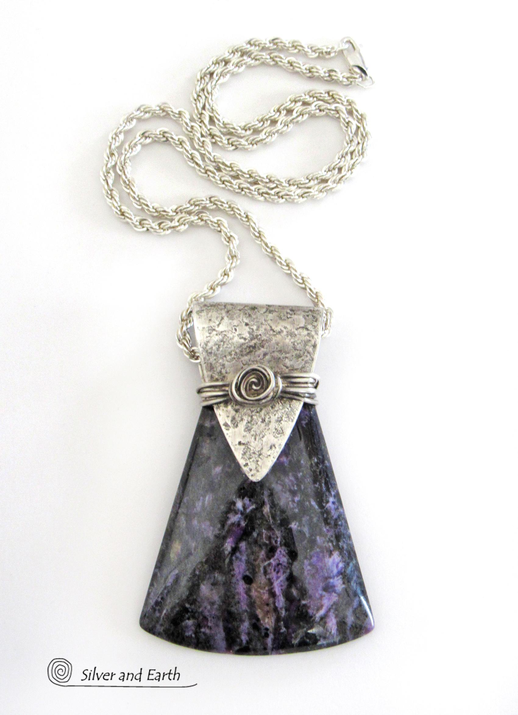 Purple Charoite Sterling Silver Necklace - Unique Silver & Stone Jewelry