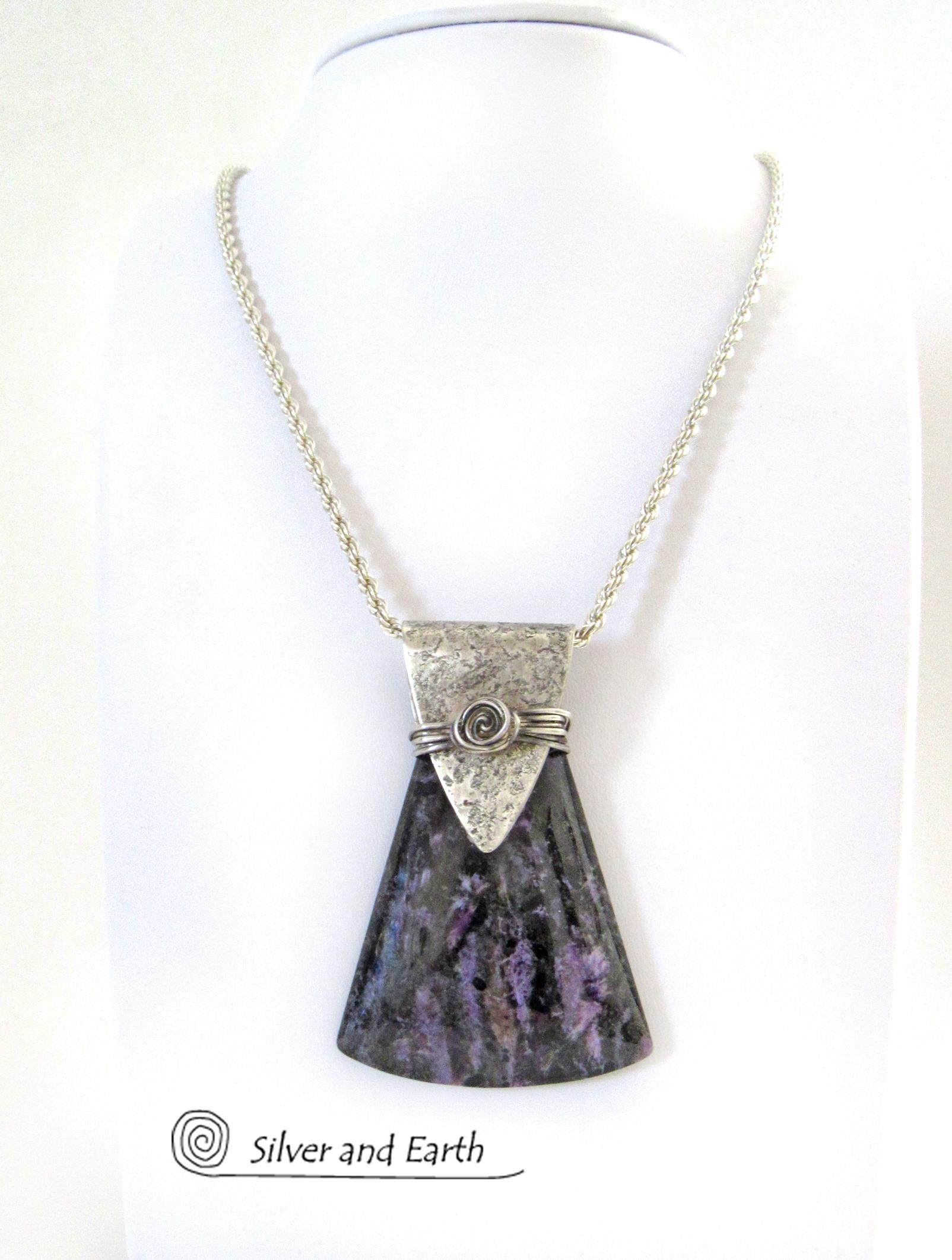Purple Charoite Sterling Silver Necklace - Unique Silver & Stone Jewelry