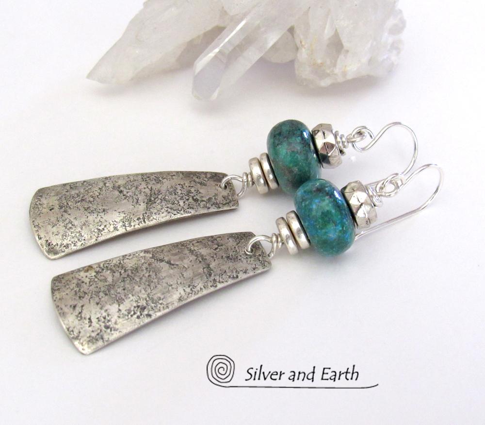 Sterling Silver Dangle Earrings with Chrysocolla Stones - Silversmith Jewelry