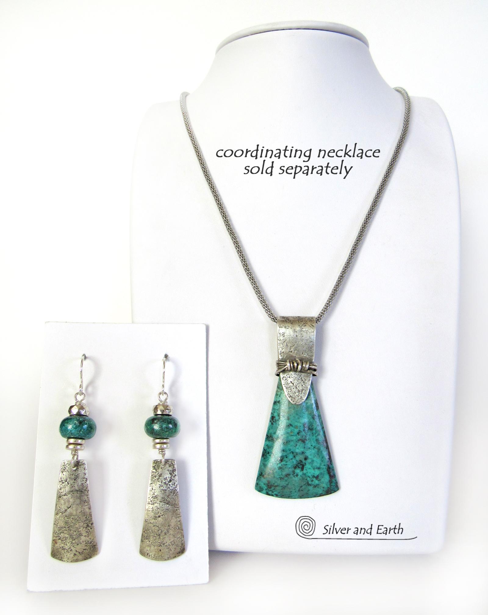 Sterling Silver Dangle Earrings with Chrysocolla Stones - Silversmith Jewelry