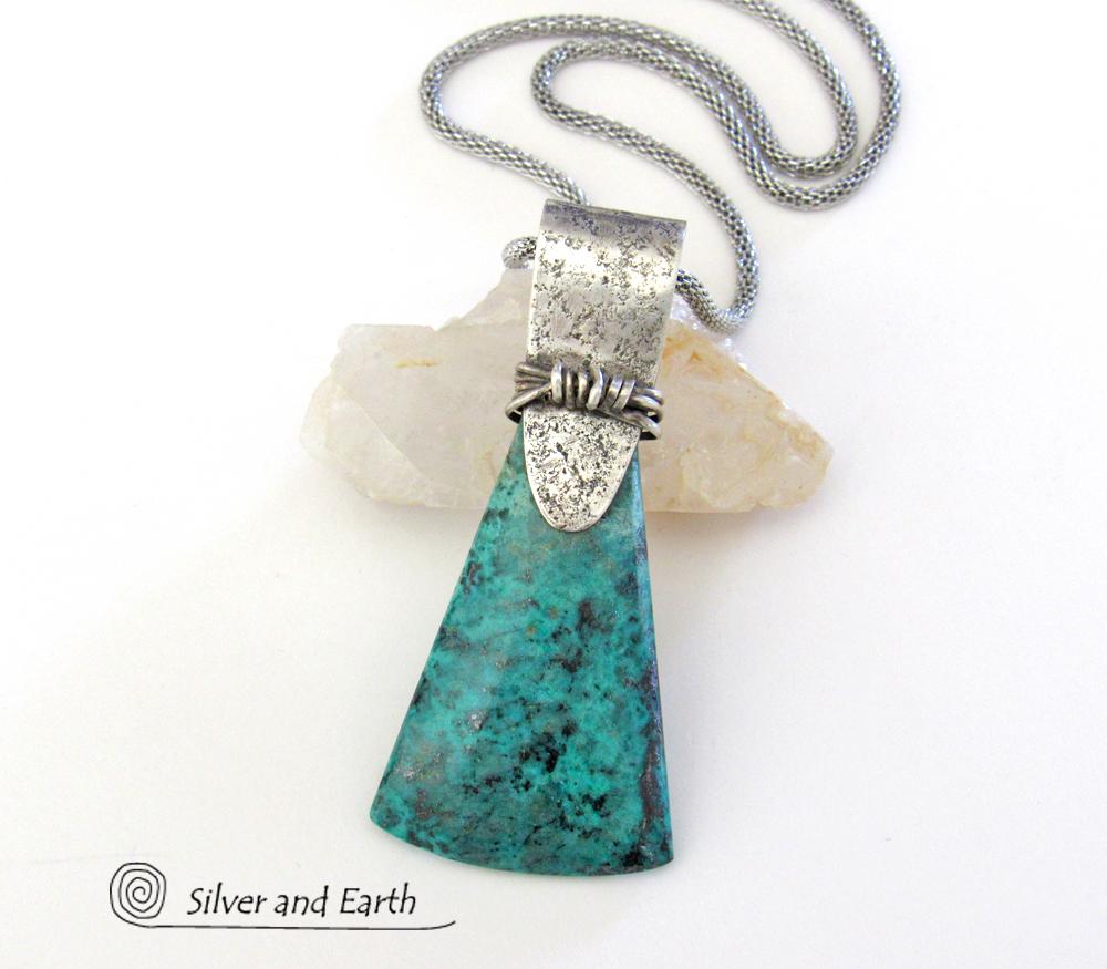 Chrysocolla Sterling Silver Necklace - Unique Silver & Stone Jewelry