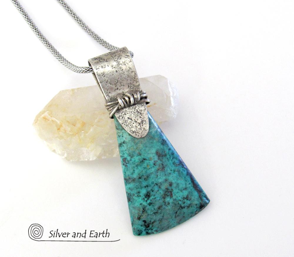 Chrysocolla Sterling Silver Necklace - Unique Silver & Stone Jewelry