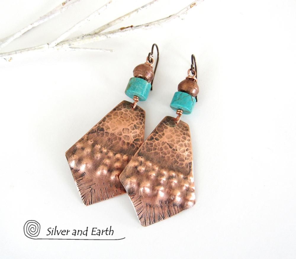 Exotic Tribal Copper & Turquoise Earrings - Bold Unique Artisan Jewelry