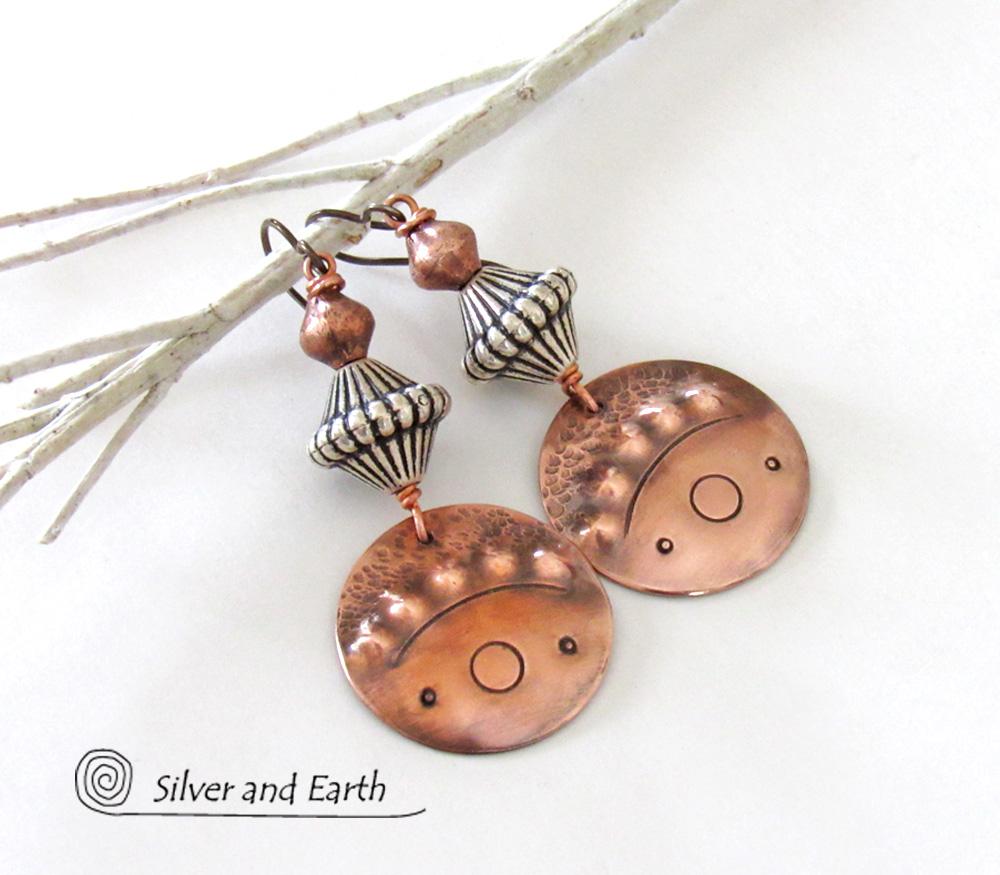 Tribal Copper Earrings with Mixed Metal Beads - Boho Chic Jewelry