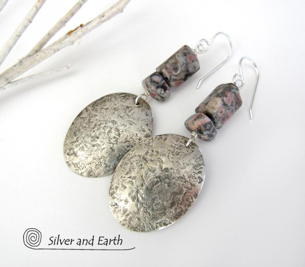 Crinoid Fossil Sterling Silver Earrings - Earthy Natural Fossil Jewelry