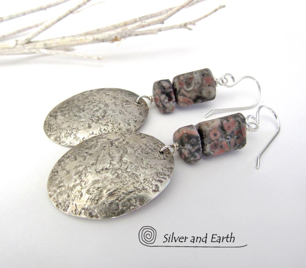 Crinoid Fossil Sterling Silver Earrings - Earthy Natural Fossil Jewelry