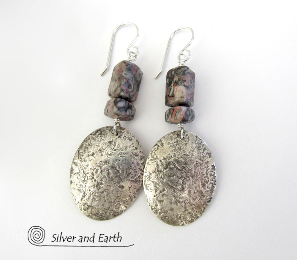 Crinoid Fossil Sterling Silver Earrings - Earthy Natural Fossil Jewelry