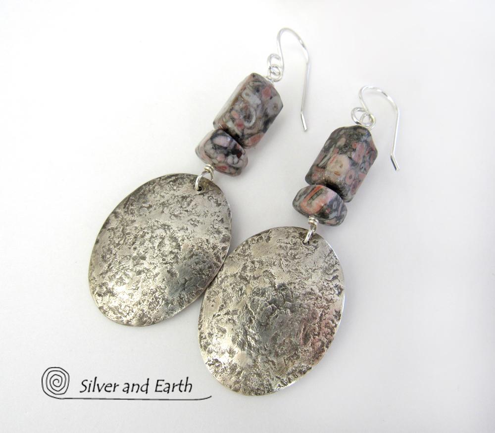 Crinoid Fossil Sterling Silver Earrings - Earthy Natural Fossil Jewelry