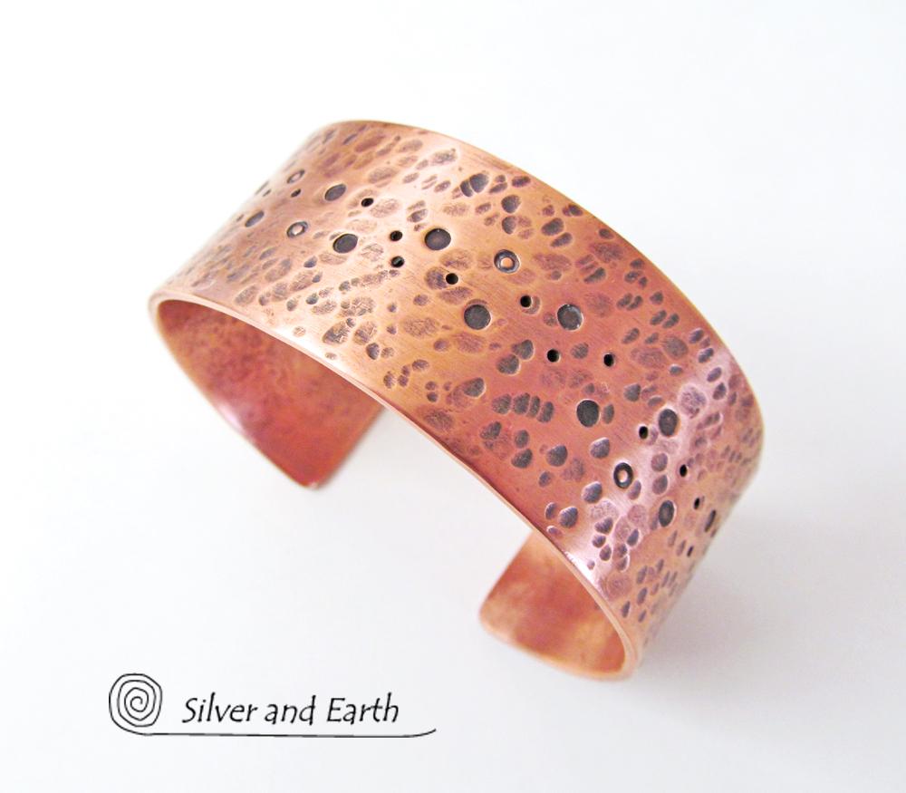 Copper Cuff Bracelet with Earthy Organic Texture - Mens or Ladies Bracelet