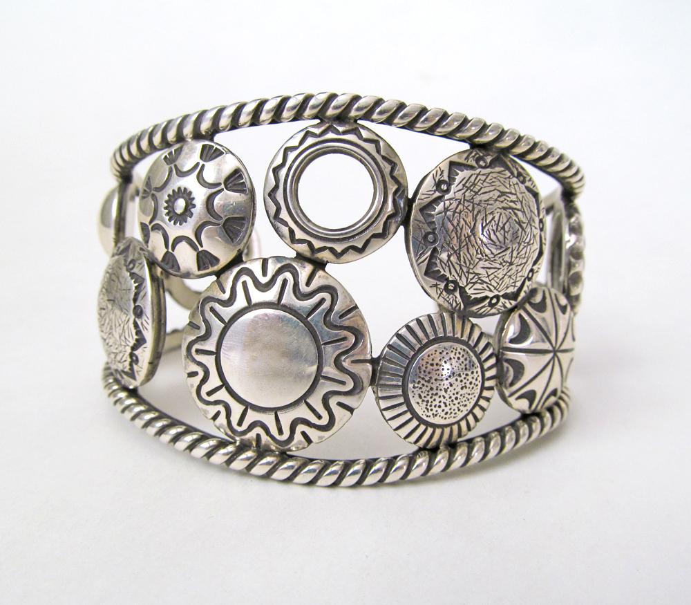 Absolutely Enormous Vintage Navajo ''repoussed Concho'' Native American Jewelry Silver Bracelet Absolutely Enormous Vintage Navajo ''repoussed Concho'' Native American Jewelry Silver Bracelet