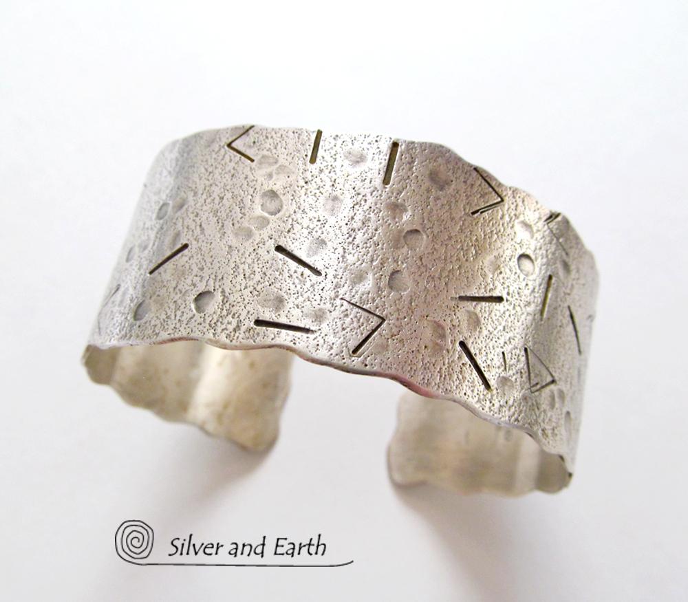 Modern Sterling Silver Cuff Bracelet with Unique Texture - Silver Jewelry