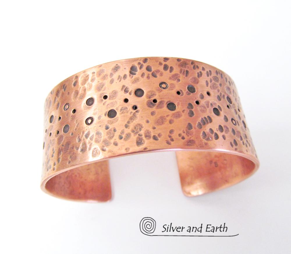Copper Cuff Bracelet with Earthy Organic Texture - Mens or Ladies Bracelet