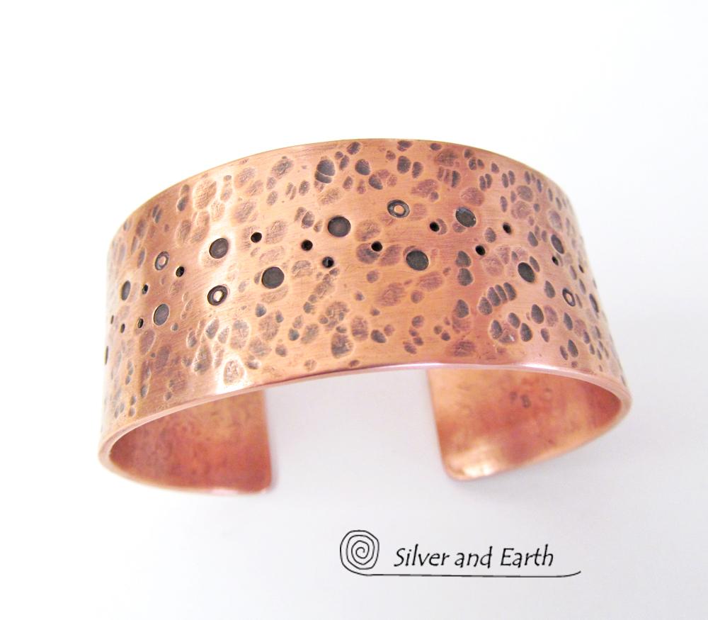 Copper Cuff Bracelet with Earthy Organic Texture - Mens or Ladies Bracelet